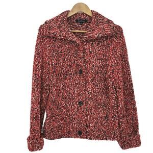 Evan-Picone Red and Black Bouclé Knit Button-Up Cardigan Women's size Large
